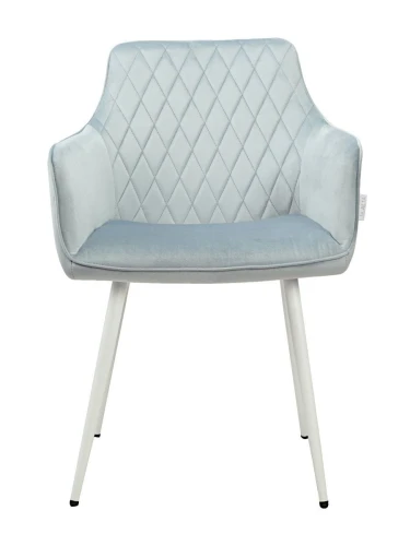 DC835 Стул мягкий с подлокотниками, ПЫЛЬНО-ГОЛУБОЙ#G62-81 велюр, каркас металл белый