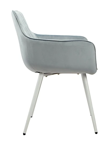 DC835 Стул мягкий с подлокотниками, ПЫЛЬНО-ГОЛУБОЙ#G62-81 велюр, каркас металл белый