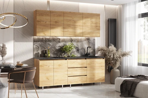 Кухня Челси 2,0м Компоновка №2, Дуб Крафт, Дуб Крафт (Кастилло)