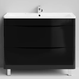 Тумба Адель 100 напольный, черный глянец Vodok с раковиной в комплекте