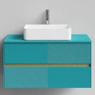 Тумба Аурум 100, пример RAL 5021 Водная синь, матовая, 2 ящика, подвесной Vodok с раковиной в комплекте