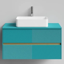 Тумба Аурум 100, пример RAL 5021 Водная синь, матовая, 2 ящика, подвесной Vodok с раковиной в комплекте