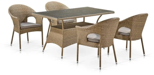 Обеденный комплект плетеной мебели T198B/Y79B-W56 Light Brown (4+1)