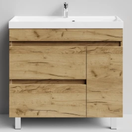 Тумба Бест 90 правая дверь, напольный, Дуб Тортуга ПВХ 2357-43 Vodok с раковиной в комплекте