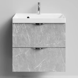 Тумба Марко 60 подвесной, ручки Хром, Мрамор Белый софт тач 4044-2 Vodok с раковиной в комплекте
