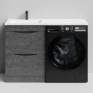 Тумба Смайл 120 напольный, под стиральную машину, левая, Серый камень ПВХ 57806 Vodok с раковиной в комплекте