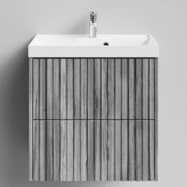 Тумба Тач 60 подвесной, Лиственница структурная контрастно-серая ПВХ 64202 Vodok с раковиной в комплекте