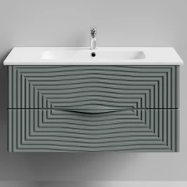 Тумба Эйфория 100 F5, пример RAL 7005 Мышино-серый, матовая, 2 ящика, подвесной Vodok с раковиной в комплекте