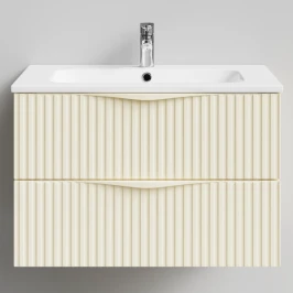 Тумба Эйфория 80 F6, пример RAL 1015 Светлая слоновая кость, матовая, 2 ящика, подвесной Vodok с раковиной в комплекте