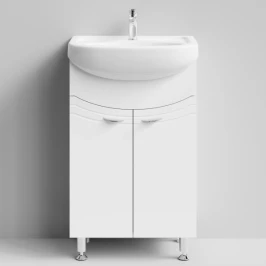 Тумба Эльба 50 напольный, Белый глянец ПВХ Vodok с раковиной в комплекте