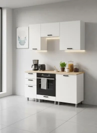 Готовый кухонный гарнитур МК Аленушка 1,6м в.7 Лаванда Молочный,скоба черный,сонома