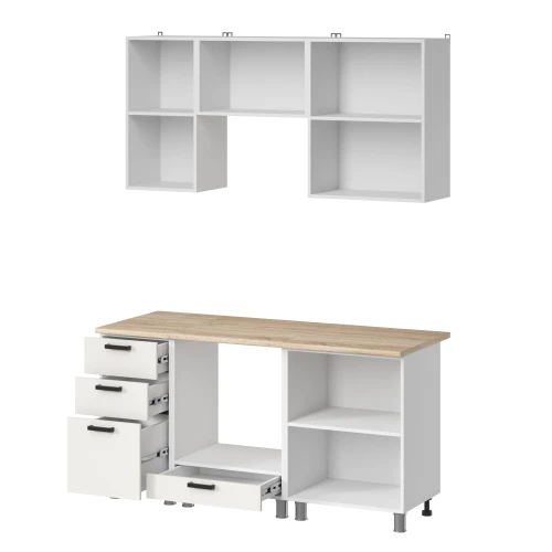 Готовый кухонный гарнитур МК Аленушка 1,6м в.7 Лаванда Молочный,скоба черный,сонома