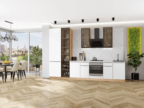 Кухонный гарнитур Фьюжн-08 Silky White Дуб Вотан