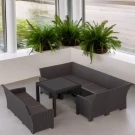 Комплект садовой мебели под ротанг Калифорния “California“с П- образный диваном 136х264х136 см 6 мест, 3х местным диваном 175х61 см, с  подушками и столом 95х95см