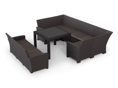 Комплект садовой мебели под ротанг Калифорния “California“с П- образный диваном 136х264х136 см 6 мест, 3х местным диваном 175х61 см, с  подушками и столом 95х95см