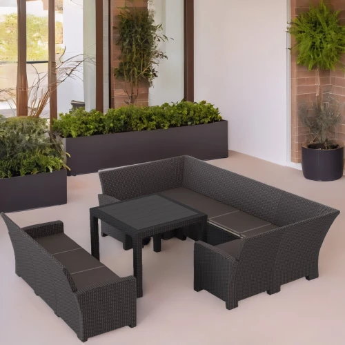 Комплект садовой мебели под ротанг Калифорния “California“с П- образный диваном 136х264х136 см 6 мест, 3х местным диваном 175х61 см, с  подушками и столом 95х95см