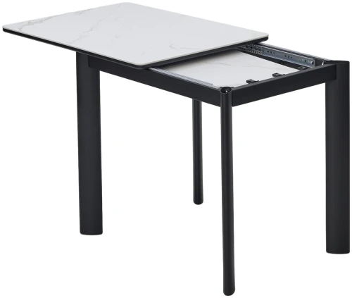 Стол ТЕТ-А-ТЕТ 120  Белый мрамор, керамика / Черный каркас М-City
