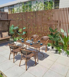 Обеденная мебель из литого алюминия Стол прямоугольный из искусственного ротанга 80*150 БАМБУК «BAMBOO» + 4 Кресел  БАМБУК-2 «BAMBOO-2»