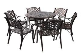 Обеденная группа из литого алюминия c столом ВУЛКАН + 6 кресел Лион