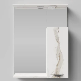 Зеркало Марко 60, ручки Черные, Мрамор Белый натур милк ПВХ 2537, правый