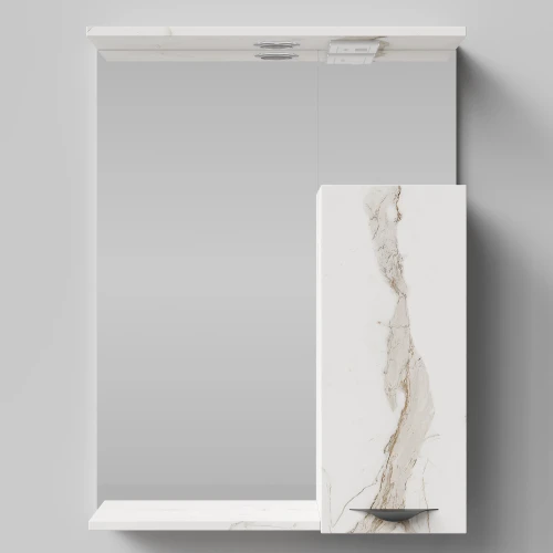 Зеркало Марко 60, ручки Черные, Мрамор Белый натур милк ПВХ 2537, правый