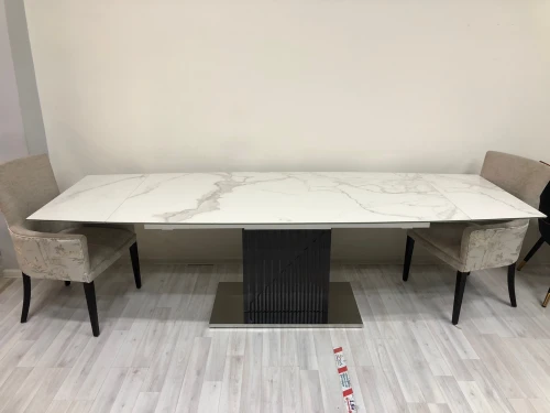 Стол обеденный раскладной Хлое MC22027DT, 180(260)х95х76 см, белый мрамор