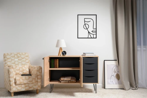 Комод Брюс 16.233, Battle rock FSC Santiago,Черный, Кварц Блэк