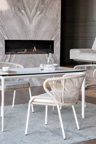 "Малага" обеденная группа на 4 персоны со стульями "Милан", каркас белый, роуп бежевый