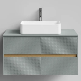 Тумба Аурум 100, пример RAL 7005 Мышино-серый, матовая, 2 ящика, подвесной Vodok с раковиной в комплекте