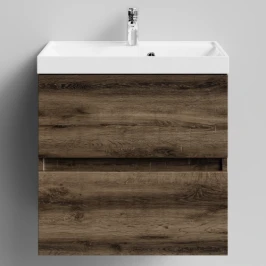 Тумба Бест 60  подвесной, Дуб крымский коричневый ПВХ 131005-9005 Vodok с раковиной в комплекте