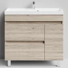 Тумба Бест 90 правая дверь, напольный, Дубослив ореховый светлый ПВХ 3445 Vodok с раковиной в комплекте