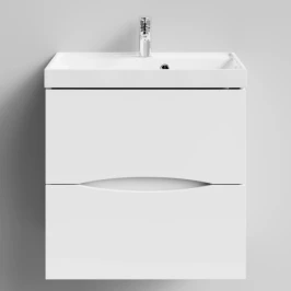 Тумба Лайт 60 подвесной, белый глянец Vodok с раковиной в комплекте