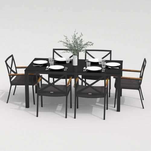 Обеденная группа CANA  FESTA  каркас карбон / стол стекло 180 / ткань антрацит