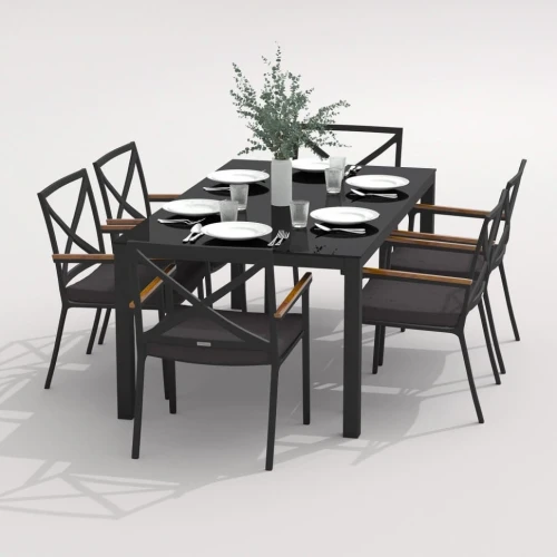 Обеденная группа CANA  FESTA  каркас карбон / стол стекло 180 / ткань антрацит