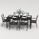 Обеденная группа CANA  FESTA  каркас карбон / стол стекло 180 / ткань антрацит