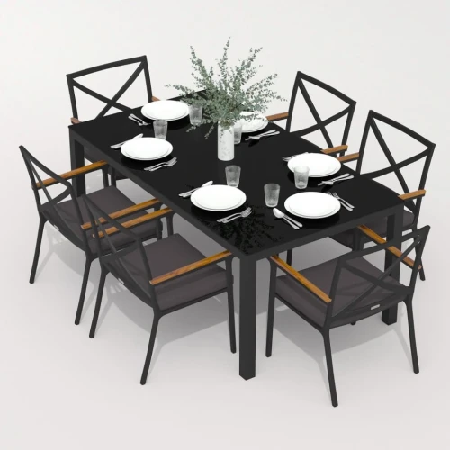 Обеденная группа CANA  FESTA  каркас карбон / стол стекло 180 / ткань антрацит