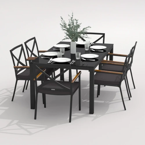 Обеденная группа CANA  FESTA  каркас карбон / стол стекло 180 / ткань антрацит