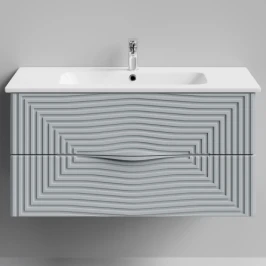 Тумба Эйфория 100 F5, пример RAL 7040 Серое окно, матовая, 2 ящика, подвесной Vodok с раковиной в комплекте