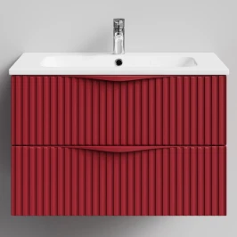 Тумба Эйфория 80 F6, пример RAL 3004 Пурпурно-красный, матовая, 2 ящика, подвесной Vodok с раковиной в комплекте