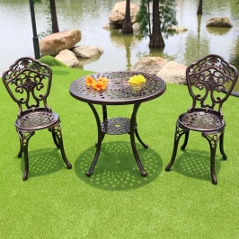 Комплект мебели из литого алюминия стол круглый СОРРЕНТО «SORRENTO» D78 бронза арт.6058 + 2 стула НЬЮ ЙОРК «NEW YORK» bronze арт.6026-2