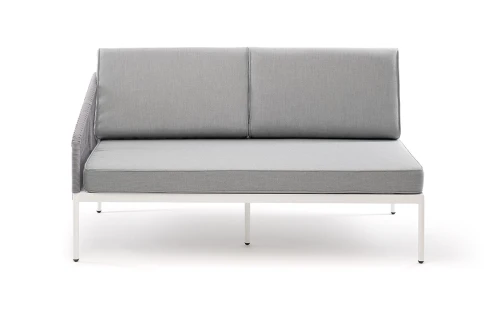 "Канны" правый модуль плетеный из роупа, каркас алюминий белый шагрень, роуп светло-серый круглый, ткань светло-серая