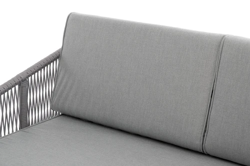 "Канны" правый модуль плетеный из роупа, каркас алюминий белый шагрень, роуп светло-серый круглый, ткань светло-серая