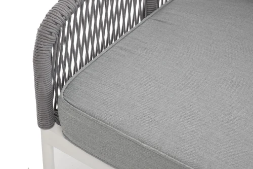 "Канны" правый модуль плетеный из роупа, каркас алюминий белый шагрень, роуп светло-серый круглый, ткань светло-серая