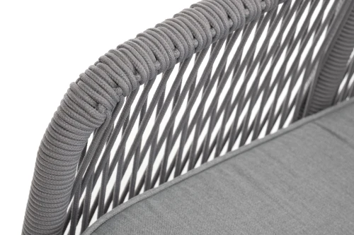 "Канны" правый модуль плетеный из роупа, каркас алюминий белый шагрень, роуп светло-серый круглый, ткань светло-серая