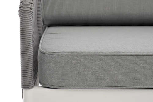 "Канны" правый модуль плетеный из роупа, каркас алюминий белый шагрень, роуп светло-серый круглый, ткань светло-серая