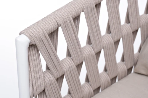 "Диего" кресло плетеное из роупа, основание дуб, каркас алюминий светло-серый (RAL7035) шагрень, роуп бежевый круглый, ткань бежевая 15052