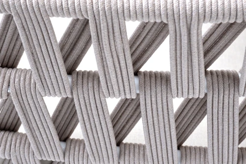 "Диего" кресло плетеное из роупа, основание дуб, каркас алюминий светло-серый (RAL7035) шагрень, роуп бежевый круглый, ткань бежевая 15052