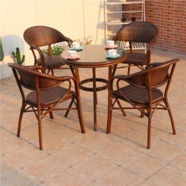 Обеденная мебель из литого алюминия Стол круглый из искусственного ротанга D70 БАМБУК «BAMBOO» + 4 Кресел  БАМБУК-2 «BAMBOO-2»