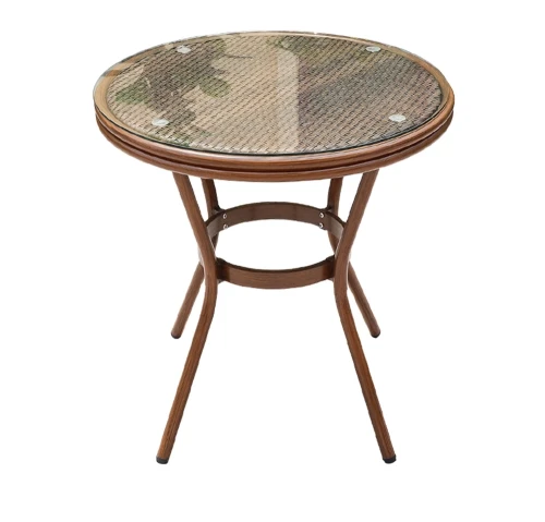 Обеденная мебель из литого алюминия Стол круглый из искусственного ротанга D70 БАМБУК «BAMBOO» + 4 Кресел  БАМБУК-2 «BAMBOO-2»