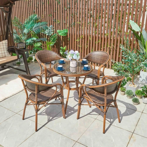 Обеденная мебель из литого алюминия Стол круглый из искусственного ротанга D70 БАМБУК «BAMBOO» + 4 Кресел  БАМБУК-2 «BAMBOO-2»